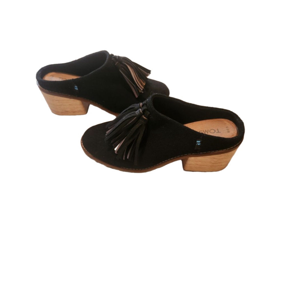 Women's TOMS Black Suede Tassel Mules & Clogs Size 6.5